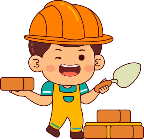 Builder boy making wall  Illustration
