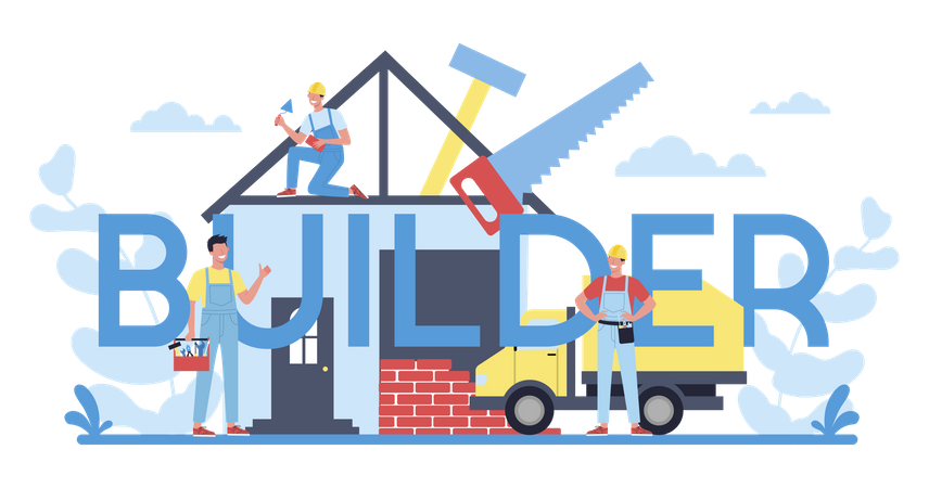 Builder building home Illustration