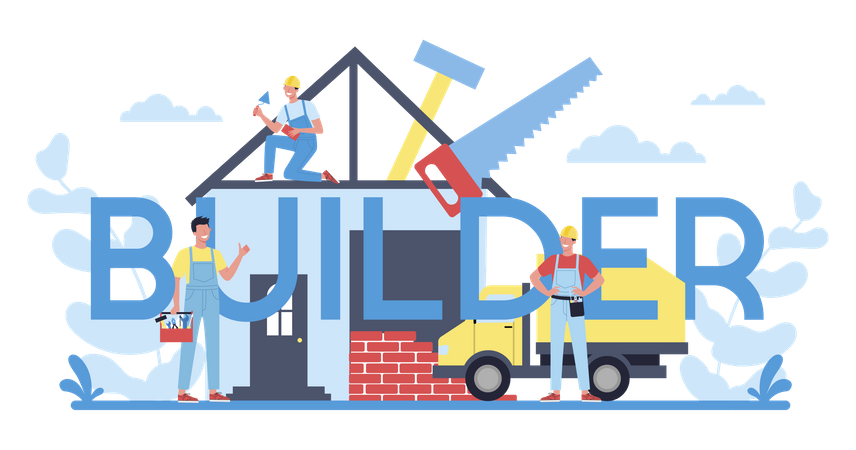 Builder building home  Illustration