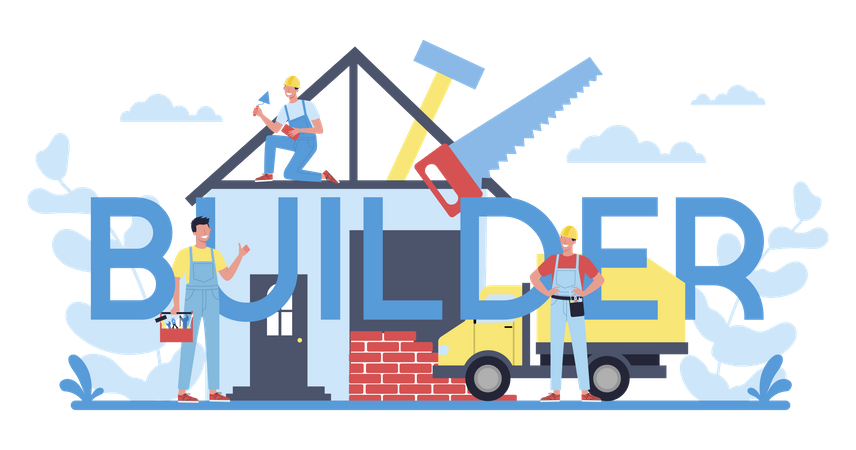 Builder building home  イラスト