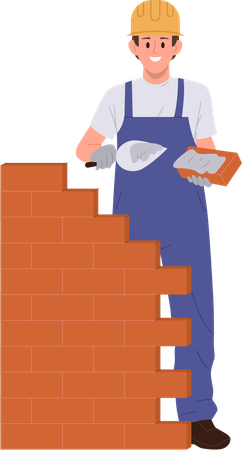 Builder building new wall  Illustration