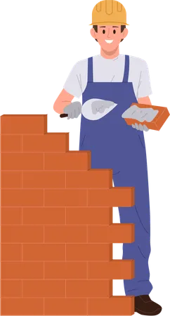 Builder building new wall  Illustration