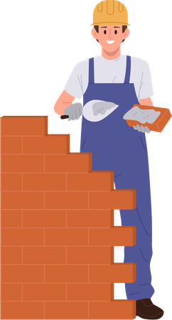 Builder building new wall  Illustration