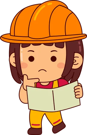 Builder girl holding building map  Illustration