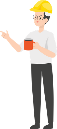 Builder holding coffee cup  Illustration