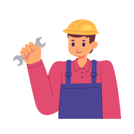 Builder holding wrench  Illustration