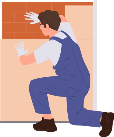 Builder installing ceramic tile  Illustration