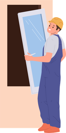 Builder installing new window  Illustration