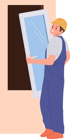 Builder installing new window  Illustration