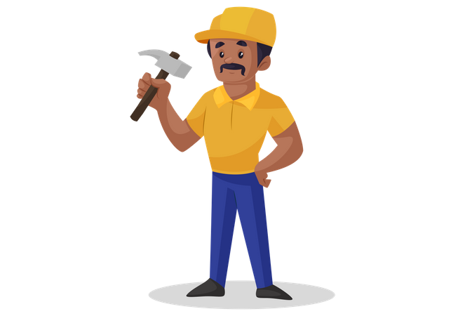 Builder is holding a hammer in hand  イラスト