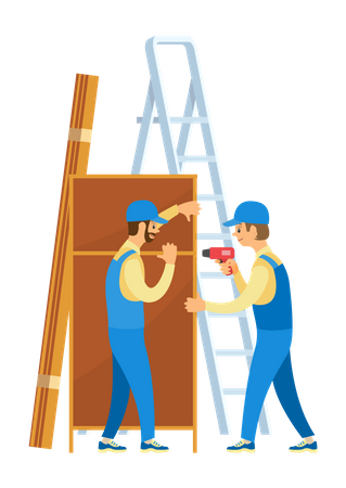 Builder Making Wooden House  Illustration