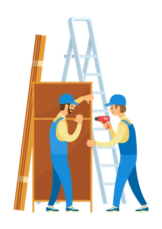 Builder Making Wooden House  Illustration