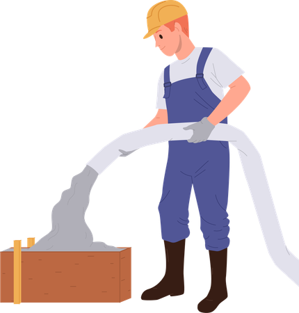 Builder man pouring cement in foundation  Illustration