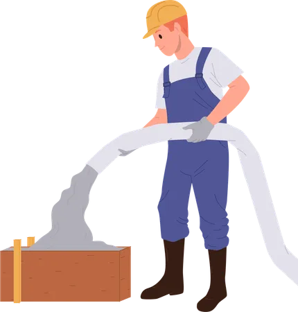 Builder man pouring cement in foundation  Illustration