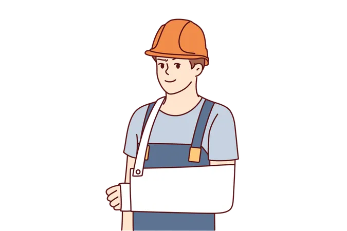 Man Builder With Broken Arm After Accident At Workplace And Looks At Screen Guy Builder Or Foreman In Hardhat And Work Overalls Got Injured During Construction For Employees Insurance Concept Illustration