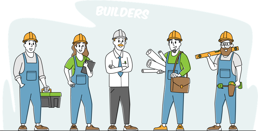 Builder team ready to work at site Illustration