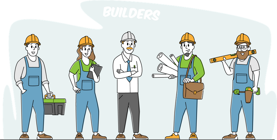 Builder team ready to work at site  Illustration