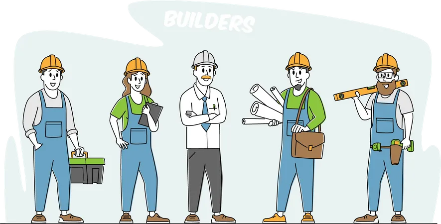 Builder team ready to work at site  Illustration