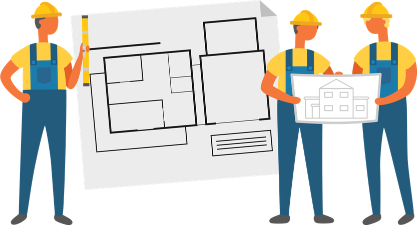 Builder with house plan  Illustration