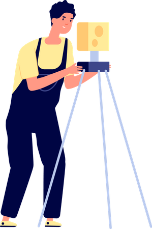 Builder workers with surveying machine Illustration
