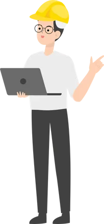 Builder working on laptop  Illustration