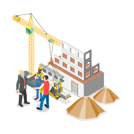 Builders And Architectsworking at construction site  Illustration