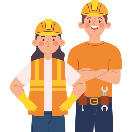 Builders at Work on Labor Day Celebration  Illustration