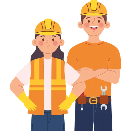 Builders at Work on Labor Day Celebration  Illustration