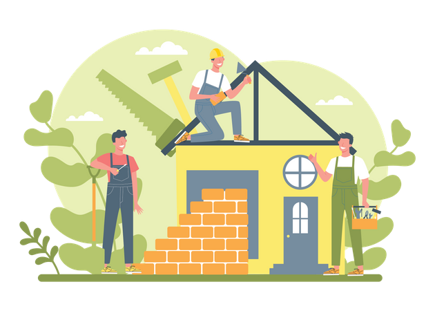 Builders building home Illustration