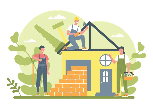 Builders building home  Illustration