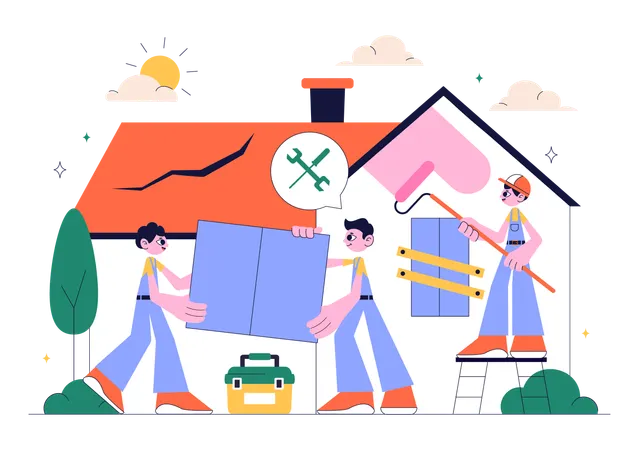 Builders doing Home Renovation or Repair Service  Illustration