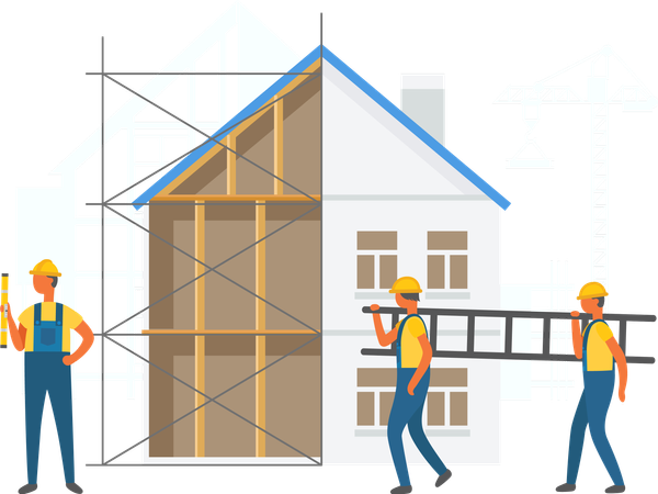 Builders holding stairs  Illustration