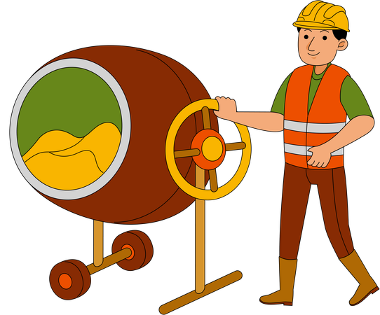 Builders making cement mixture  Illustration