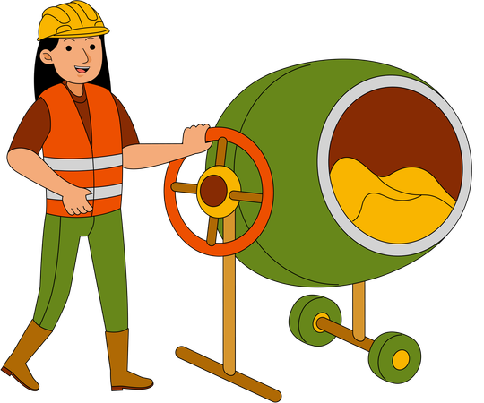 Builders making cement mixture  Illustration
