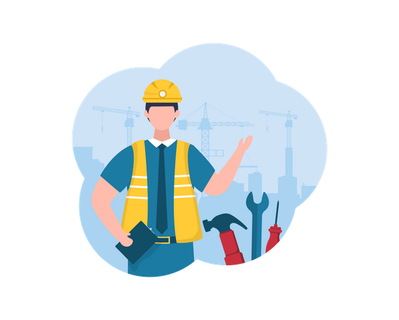 Builders On The Construction Site Illustration