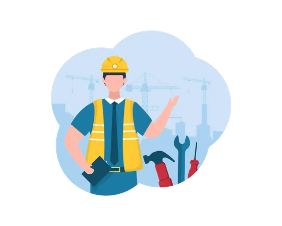 Builders On The Construction Site  Illustration