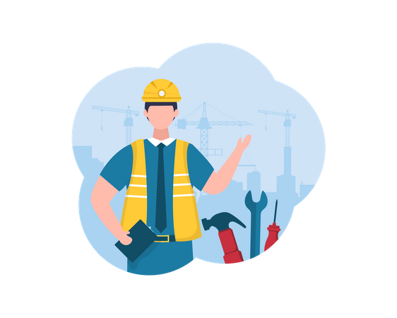 Builders On The Construction Site  Illustration