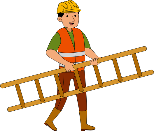 Builders standing with ladder  Illustration