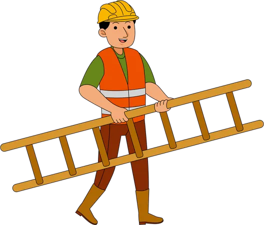 Builders standing with ladder  Illustration