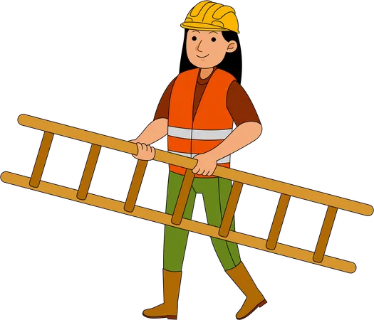 Builders standing with ladder  Illustration
