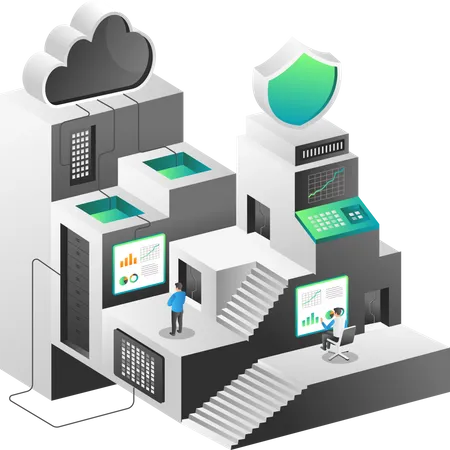 Building cloud data server network Illustration