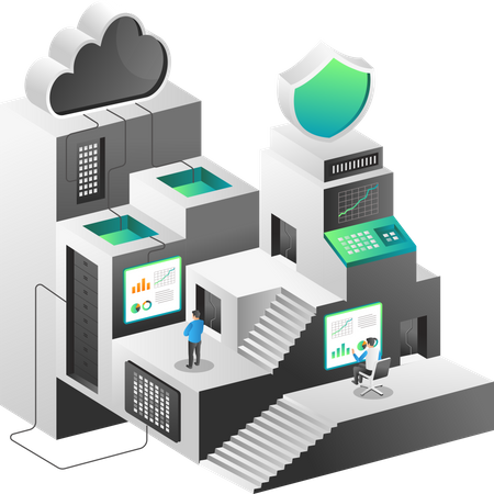 Building cloud data server network  Illustration