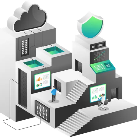 Building cloud data server network  Illustration