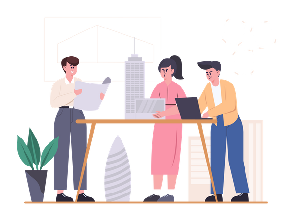 Building construction planning With building model Illustration