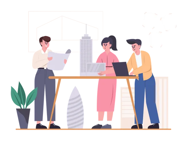 Building construction planning With building model  Illustration