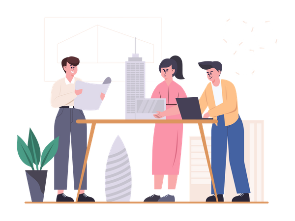 Building construction planning With building model  Illustration