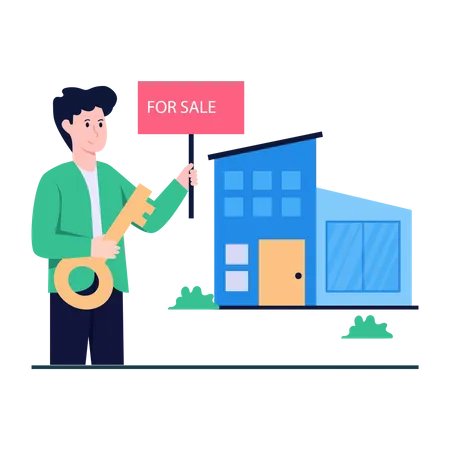 Building For Sale Icon In Flat Design Illustration