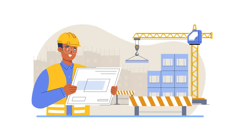 Building manager checking work  Illustration