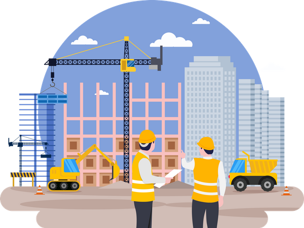 Building manager checking work  Illustration
