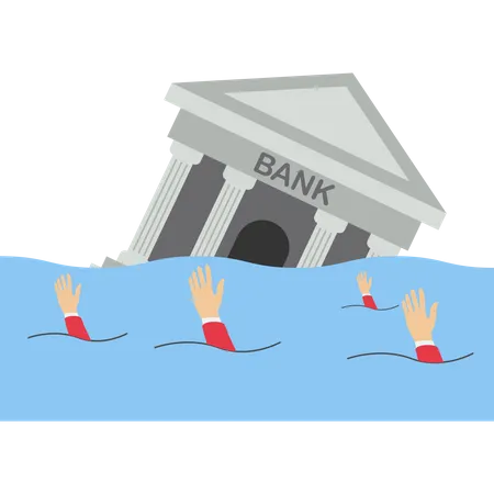 Building Of The Bank Drowning Vector Illustration In Flat Style Illustration